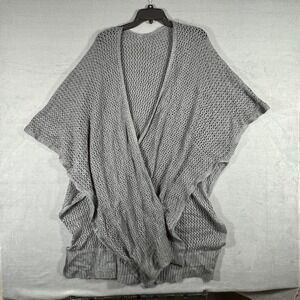 Hand Made‎ Chic Gray Open Knit Draped Poncho Cardigan Wrap Sweater Women's OS